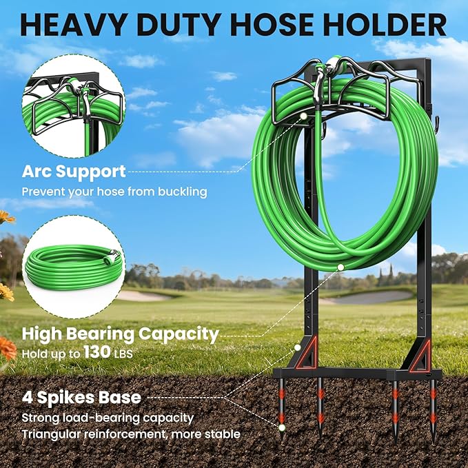 Keten Garden Hose Holder, Detachable Metal Water Hose Holder Stand, Heavy Duty Freestanding Garden Hose Reel Rack and Hose Storage Organizer for Outside Yard