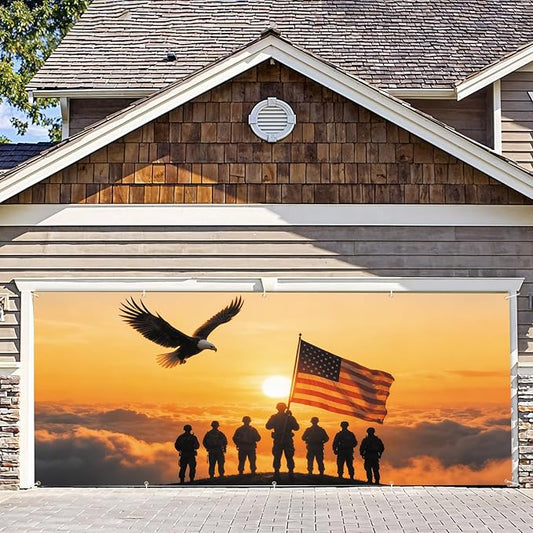 7 * 16FT Eagle flag Military Memorial Day Garage Door Cover Decorations Independence Day Garage Door Banner for Outdoor Indoor Patriot Party Photography Backdrop