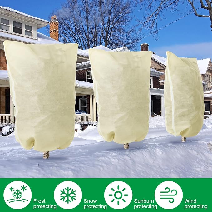 1 Pcs 13 x 13 ft Plant Covers Freeze Protection Extra Large Frost Cloth Plant Covers with Zipper Drawstring Winter Cold Weather Frost Blankets for Outdoor Palm Fruit Tree and Shrubs (Beige)