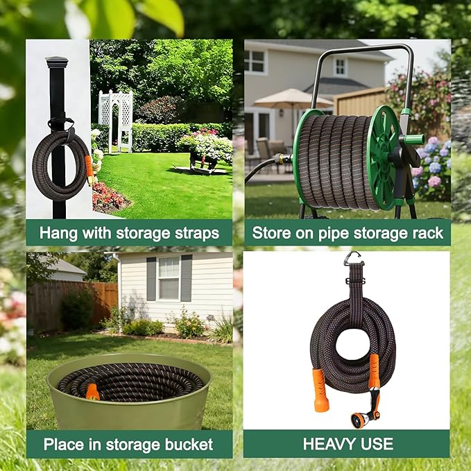 50FT Flexible Lightweight Garden Hose w/ 10Pattern Spray Nozzle,3/4 Inch 2026 Elastic Out Layer 2X Garden Hose,Triple Latex Core,No-Kink,Anti-Burst,Leak-Proof,Easy Use&Storage (50 FT)