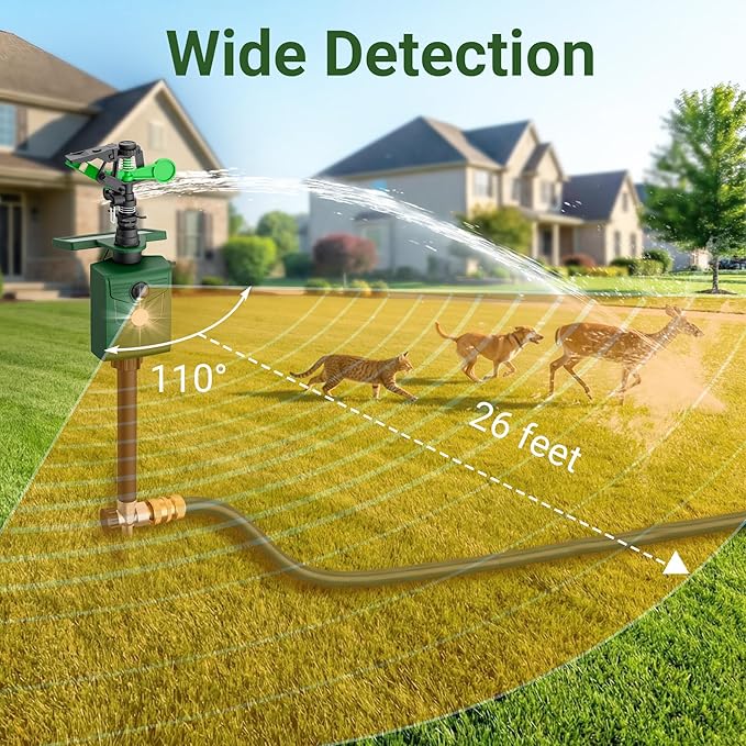 Solar Ultrasonic Animal Sprinkler Repeller with Motion Sensor Deer Repellent Motion Activated Sprinklers for Animal Deterrent Flashing Lights Cat Birds Dog Squirrel for Vegetable Plot Orchard Garden