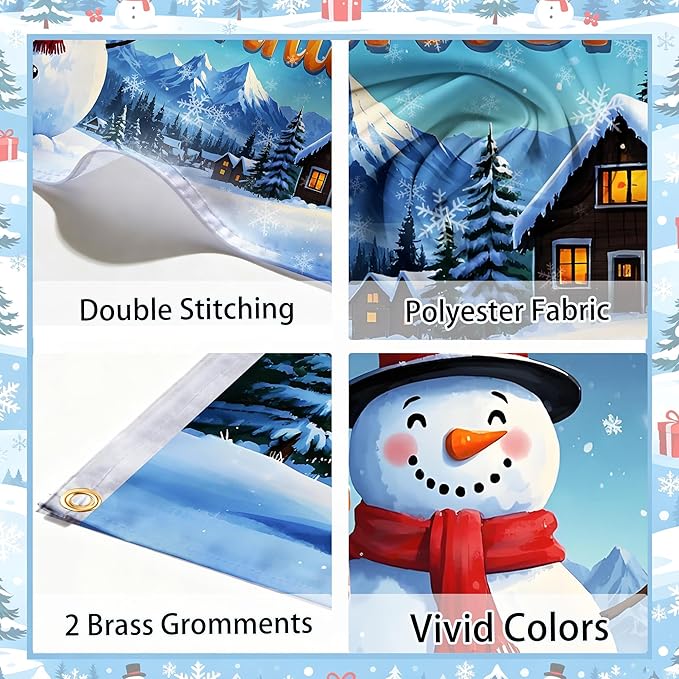 3x5ft Hello Winter Flag – Double-Sided Christmas Yard Flag with 2 Brass Grommets & White Sleeve, Outdoor Holiday Decoration for Garden, Porch, and Patio