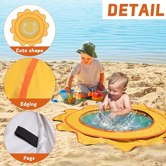 RunNico Pop Up Beach Pool, Portable Toddler Beach Pit with Water Bag and Storage Bag, Cute Shape Beach Pool Puddle for Outdoor Summer Beach Camping Traveling Vacation