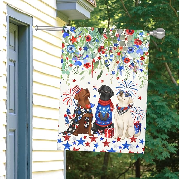 Patriotic Dog House Flag 28 x 40 Double Sided for Outside Large 4th of July Black Lab Garden Flags White Chocolate Labrador 250 Anniversary USA Independence Memorial Day Decor