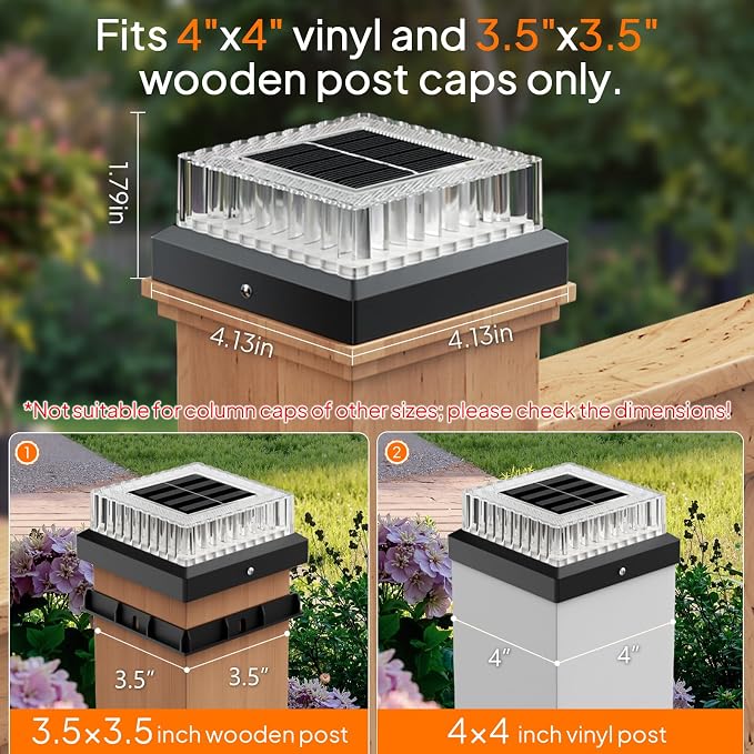 Solar Post Cap Lights: 12 Pack Fence Post Lights Outdoor 3000K with Clear Lampshade for 4×4/3.5×3.5 Wooden/Vinyl Posts, IP65 Waterproof 10-12H Lasting for Backyard Deck Patio