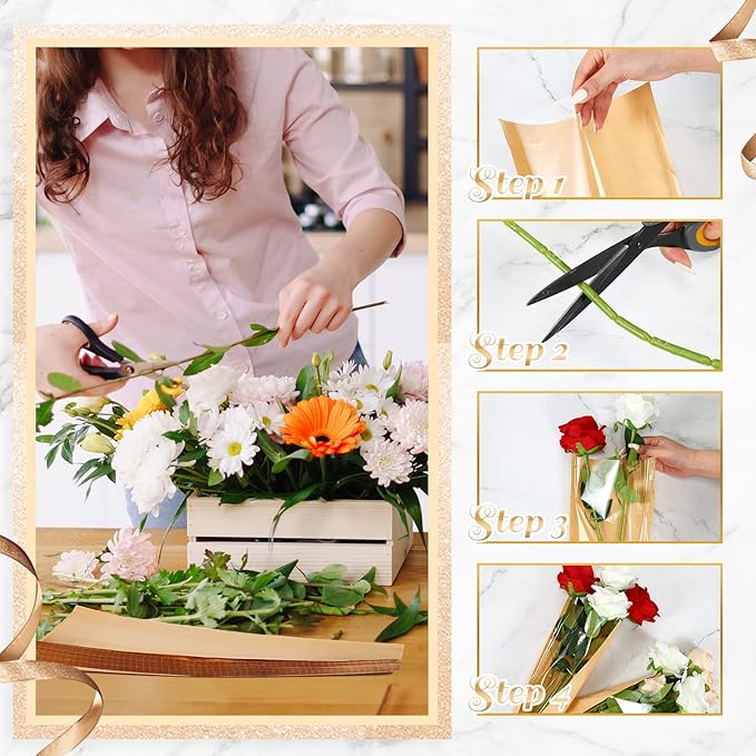 Sabary 100 Pcs Flower Bouquet Wrapping Paper Flower Rose Sleeves Bulk Floral Bags for Valentine Bridal Shower Wedding Anniversary Birthday Mother's Day(24.8" x 8.7")
