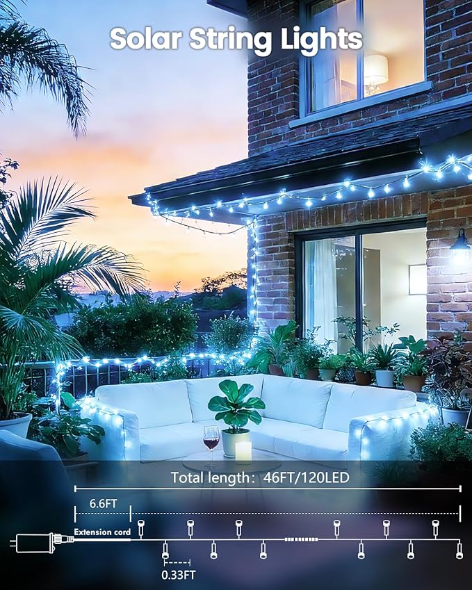 OZS 4 Pack 320LED Solar String Lights for Outside, Solar Lights Outdoor Waterproof with 8 Modes, Solar Outdoor String Light for Patio Yard Tree Garden Party Decorations (Cool White)