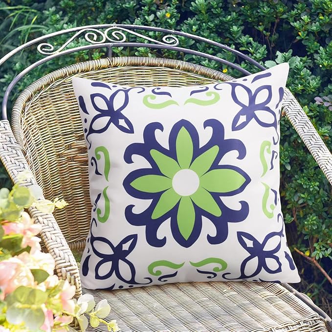 Pyonic Outdoor Pillow Covers 16x16 Set of 4,Spring Summer Foral Garden Waterproof Throw Pillow Covers Cushion Covers for Patio Couch Tent,Navy Blue
