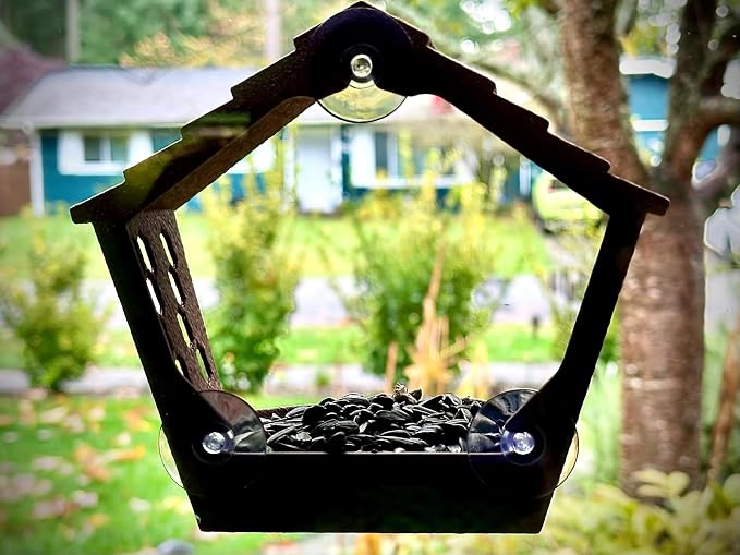 Window Bird Feeder for Outdoors Weatherproof Bird Feeder with Strong Suction Cups, Bird Watching for Cats, Easy to Clean Outdoor Birdhouse Feeder, Original Design Made in USA (Dark Chocolate)