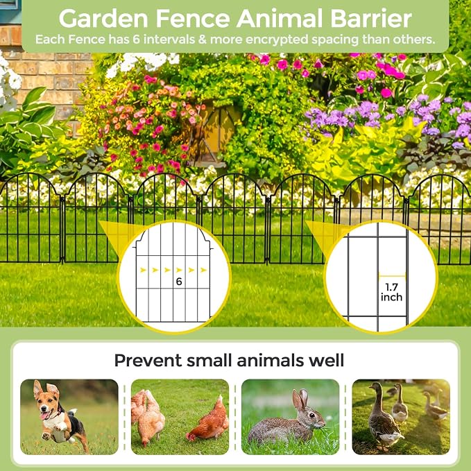 Garden Fence, 21in X 10.2ft Garden Fences and Borders for Dogs, Rabbit, Rustproof Metal Garden Fence Animal Barrier for Yard, Landscape, Outdoor Patio, Arched Fencing for Garden Beds