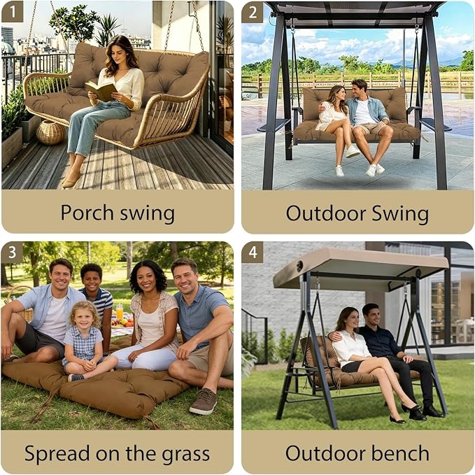 Premium 5" Thicken Porch Swing Cushions Waterproof 3 Seater Replacement Cushions with Backrest and Adjustable Straps, Outdoor Furniture Cushions for Patio, Garden(40×40×5inch)