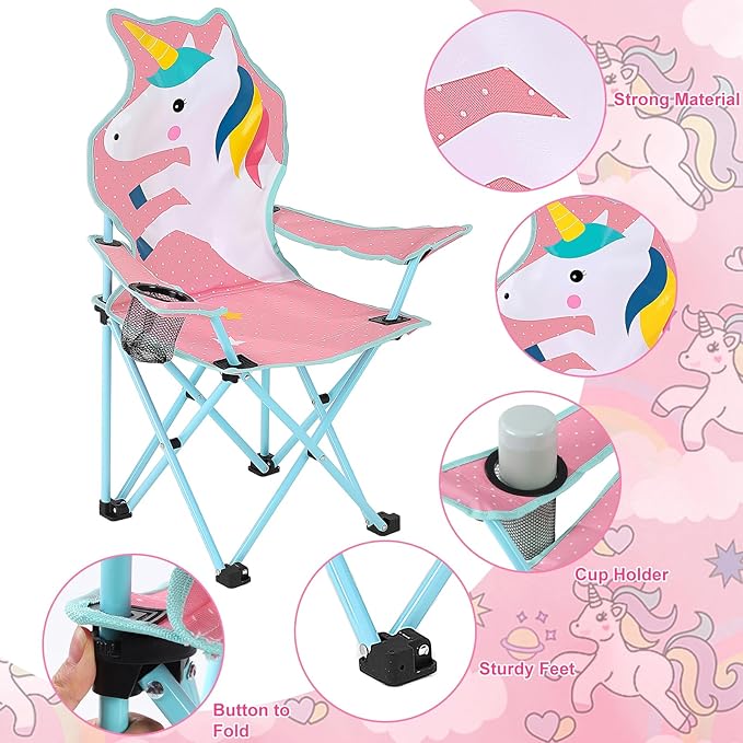 KABOER Kids Outdoor Folding Lawn and Camping Chair with Cup Holder and Carrying Bag, Children's Camping Chairs