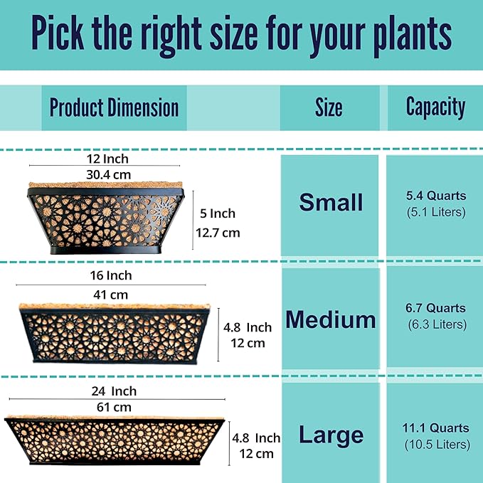 LaLaGreen Window Boxes Planters for Outdoor Plants (24 Inch, 2 Pack) Large Fence Hanging Planter Metal Deck Railing Flower Box with Coco Liner, Trendy Horse Troughs Balcony Pots Patio Porch Over Rail