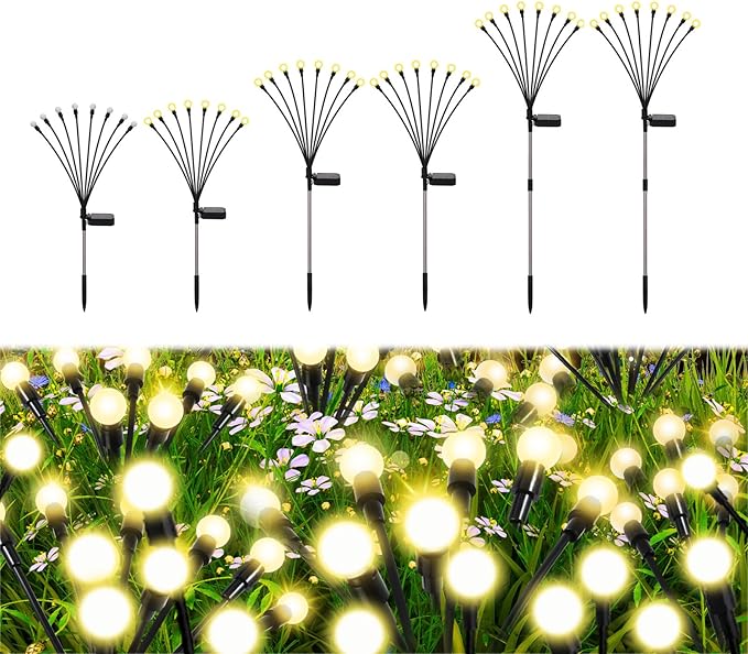 Firefly Lights Solar Outdoor, 8 Modes 800mAh Swaying Solar Firefly Garden Lights Stakes Outdoor Waterproof for Outside Yard Patio Plant Christmas Holiday Garden Decor Warm White(6 Pack)