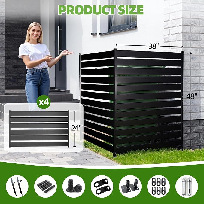 48" H x 38" W (2-Panels) Air Conditioner Fence Screen Trash Can Privacy Fence Panels, Suitable for Pools and Yards, no Digging Required，Black Privacy Panel