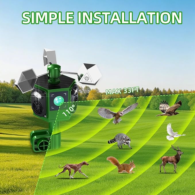 Solar Ultrasonic Bird Repellent Devices Outdoor&Woodpecker Deterrent with Reflective Bird Repeller-Reflective Rotating Goose Deterrent Suitable for Long-Term use Bird Deterrents for Outside