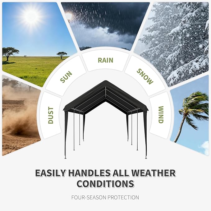 Carport Replacement Canopy Cover 10'x20' for Tent Top Garage Shelter Cover, 800D Heavy Duty Oxford Waterproof & UV Protected Car Canopy Tarp with Ball Bungees (Frame is not Included)