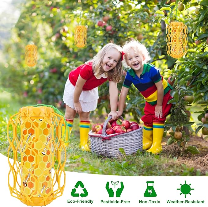 Sancodee 2 Pack Upgraded Wasp Trap Outdoor Hanging, Carpenter Bee and Hornet Catcher, Reusable Yellow Jacket Trap with Bait Reservoir, Bee Killer and Wasp Catcher for Outside (Orange)