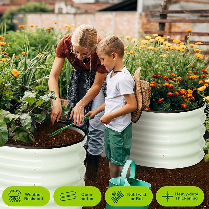 GarveeLife 2 Pcs 4.5x2x1.5ft Oval Raised Garden Bed,Galvanized Raised Beds,Open-Ended Base Metal Raised Planter Beds,Garden Bed Outdoor,Planter Raised Boxes for Vegetables,Flowers,Tool-Free Asse,White