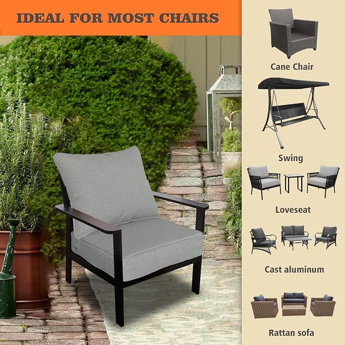 Goodgoods 22 x 24 Outdoor Patio Deep Seat Cushions Set of 2, Fade-Resistant & Water-Resistant Outdoor Furniture Chair Cushions with 30D High-Resilience Foam for Sofa Chair, Light Gray