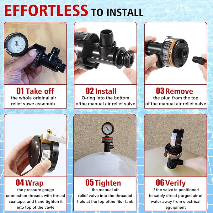 98209800 Manual Air Relief Valve Assembly with Pool Filter Pressure Gauge Compatible with Pentair Pressure Relief Valve Fit for Pool and Spa Filter FNS,Clean and Clear,Quad DE,SMBW 2000/4000 Series