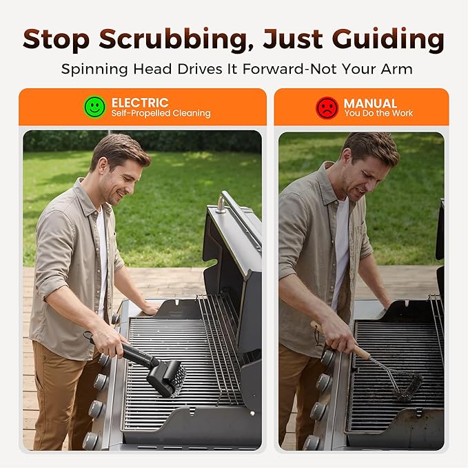 Leebein Electric Grill Brush for Outdoor, 2026 Upgraded BBQ Grill Cleaner with 3 Heads, 3-Speed & Angle Adjust Cordless Rotary Grill Brush, 150Mins Runtime Grill Cleaning Brush for Barbecue Grates