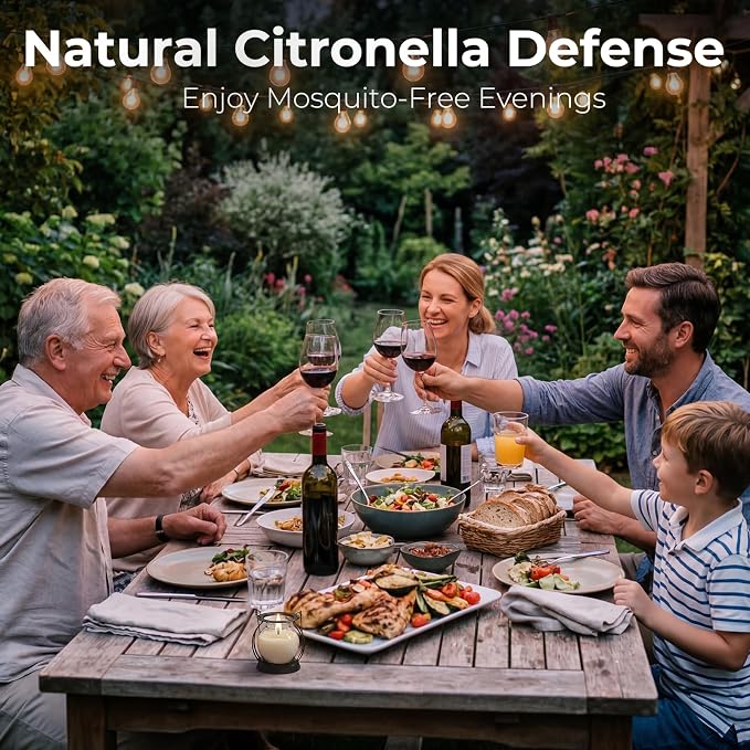 Citronella Candles Outdoor 3 Pack, DEET-Free Soy Wax Candles with Upgraded Metal Lantern Design, Long Burning Lemongrass Candles for Patio, Garden & Backyard Decor