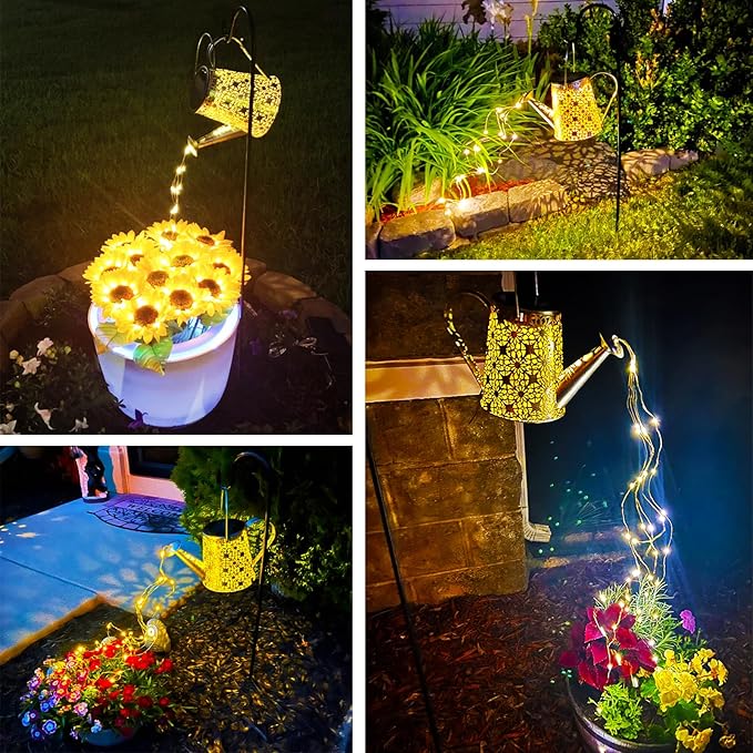VOOKRY Solar Watering Can Lights, Large Retro Metal Hanging Solar Lights Outdoor Waterproof, Gifts for Women Mom Grandma Mother's Day, Outside Yard Garden Porch Lawn Patio Decoration, Warm White