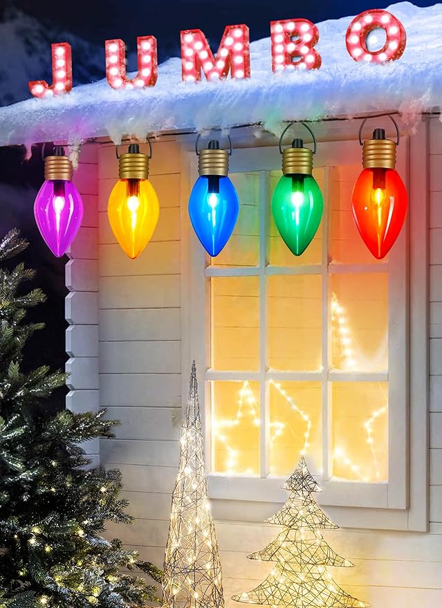 Moonflor 4 Pack Jumbo C9 Christmas Pathway Lights Outdoor - Total 34FT 20 LED C9 Christma Walkway Light, Multicolor Christmas Decoration Outside, Giant Christmas Lights Outdoor for Lawn Holiday Yard