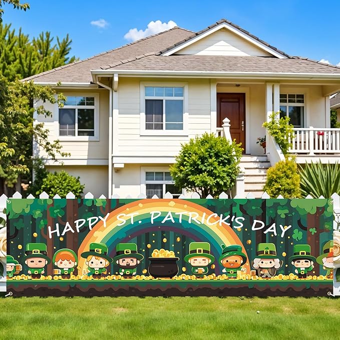 10x3 ft Extra Large St. Patrick's Day Banner Outdoor 115''x35'' Happy Easter Decorations for Fence Outside Garden Large St. Patrick's Day Banners Yard
