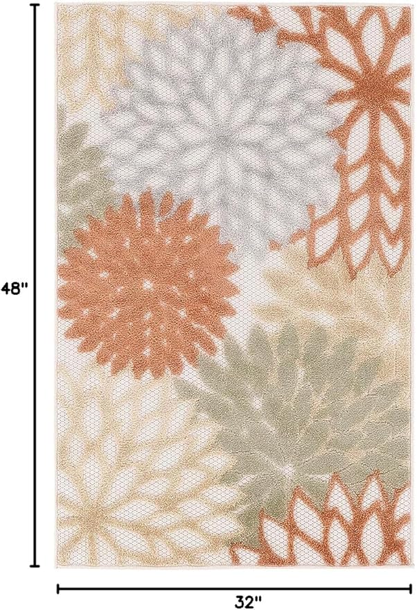 Nourison Home Washables 32x48 Outdoor Polypropylene Fabric Rug in Ivory/Multi-Color