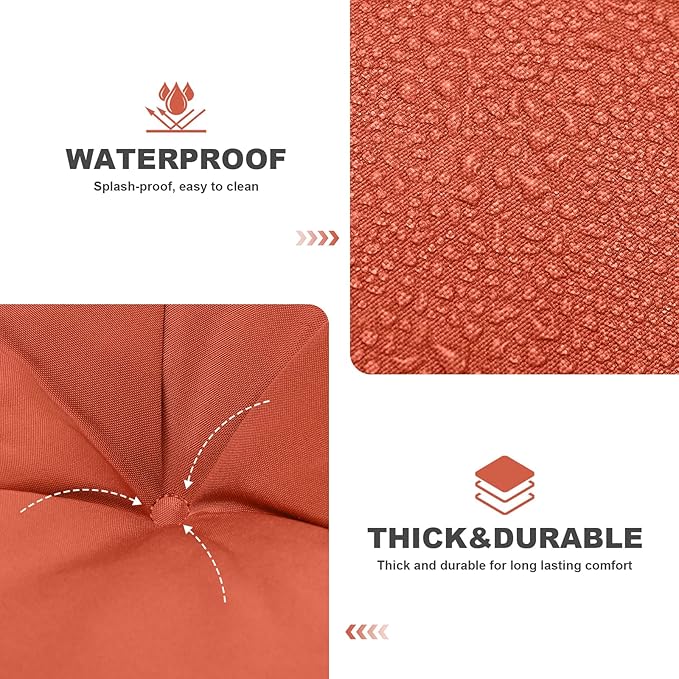 Porch Swing Cushions,Outdoor Cushions 3 Seater Replacement with Backrest, Waterproof Thickened Bench Cushion with Ties for Porch, Patio,Outdoor, Backyard and Garden (Orange 47 * 40 in)