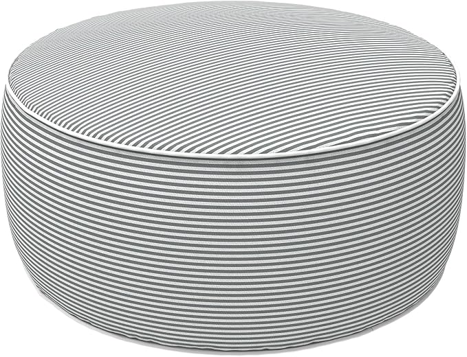 LVTXIII Indoor/Outdoor Inflatable Ottoman with Handle D21 x H9 Inch, Weather-Resistant Round Footstool Pouf for Patio Camping Living Room, Portable Footrest Extra Seating, Topanga Stripe Grey