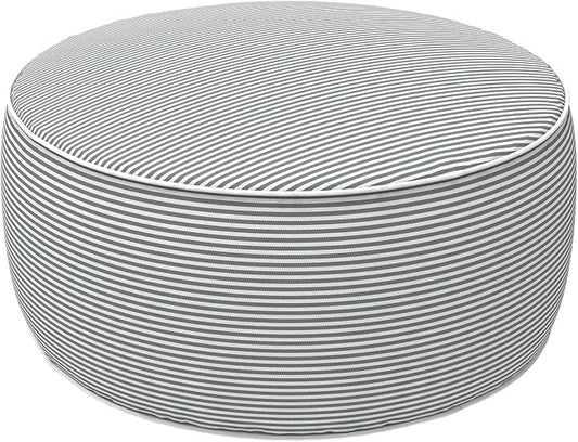 LVTXIII Indoor/Outdoor Inflatable Ottoman with Handle D21 x H9 Inch, Weather-Resistant Round Footstool Pouf for Patio Camping Living Room, Portable Footrest Extra Seating, Topanga Stripe Grey