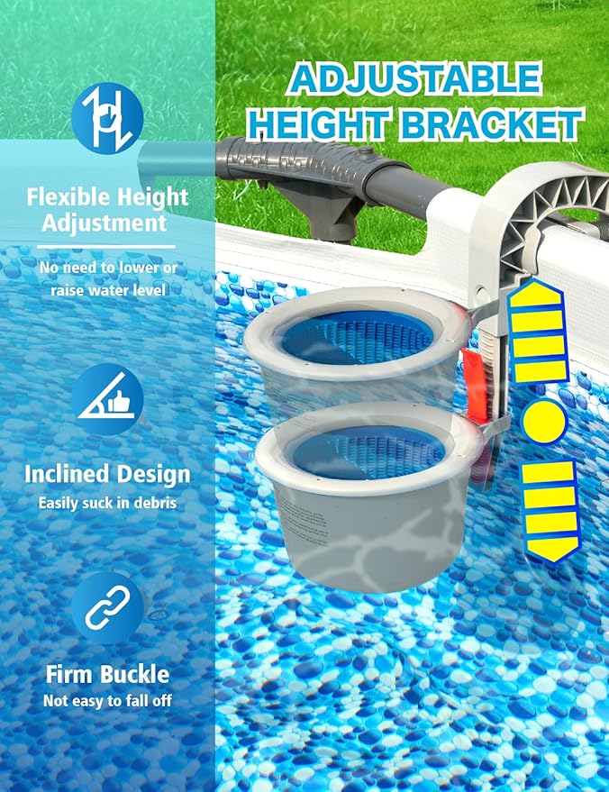 Above Ground Pool Skimmer with 5 Skimmer Socks, Wall Mount Surface Skimmer with Hose & Basket, Compatible with Intex Pools, Adjustable Floating Filter, Automatically Removes Leaves & Debris