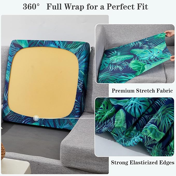 8 Pack Outdoor Cushion Covers Water Resistant High Stretch Fit Patio Cushion Covers 180g Couch Seat Slipcovers Machine Washable Pet & Kids Friendly Home Refresh 20-27 Inch, Palm Leaves