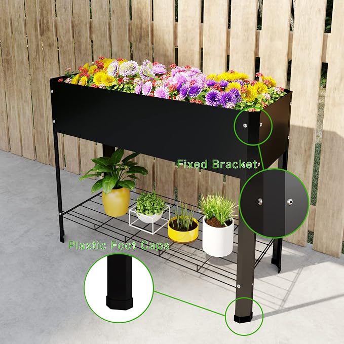 PROXRACER Raised Garden Bed with Detachable Legs Elevated Metal Planter Box for Growing Fresh Herbs Vegetables Flowers Succulents&Other Plants for Outdoor Backyard Patio Deck Balcony Black L