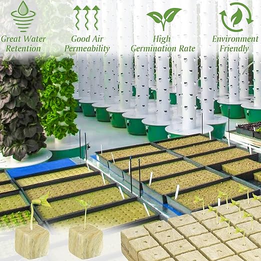 Halatool 2 Inch Rockwool Garden Rockwool Cubes for Hydroponics Rock Wool Planting Cubes for Soilless Cultivation Cuttings Clone Plants Germination Seedlings Start (2 Sheets, 96 Plugs in Total)