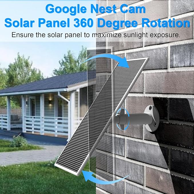 Solar Panel for Google Nest Camera Outdoor or Indoor(Battery Version), 5V 5W Solar Power Charger with 13Ft Cable- Special Made for Google Nest Cam
