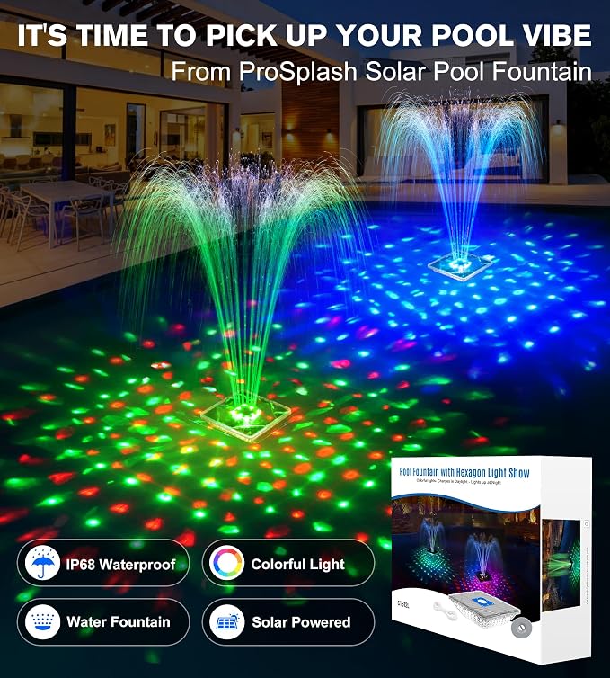 Solar Pool Fountain with Light Show,2026 Upgraded Large Solar Pool Water Fountain, Floating Pool Fountain for Above Ground Pool,Solar Floating Fountain Pump