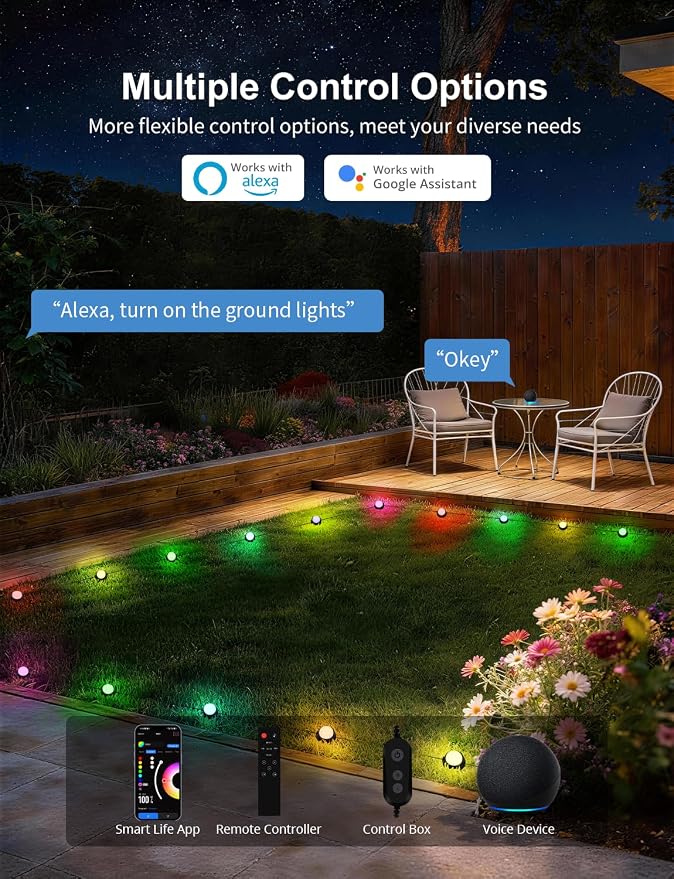 APPECK Outdoor Ground Lights 26 Pack, 58FT RGBCW Pathway Lights Wired, Tunable White Smart Landscape Lights, 111 Scene Modes, for Path Yard Lawn Patio Holiday Party Decor, with App/Remote Control
