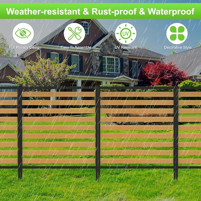 Air Conditioner Fence 1 Panel, Privacy Fence Screen 54.5" H × 39.4" W No-Dig Metal Wood Outdoor Pool Equipment Enclosure with Metal Stake, AC Unit Cover, Trash Bin Hider for Garden & Backyard