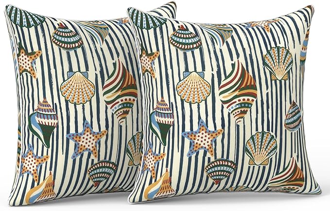 LVTXIII Outdoor Throw Pillows 18x18 Patio Waterproof Square Pillows with Piping Fade Resistant Accent Pillow for Spring Summer Garden Decoration, Set of 2, Crayon Shells