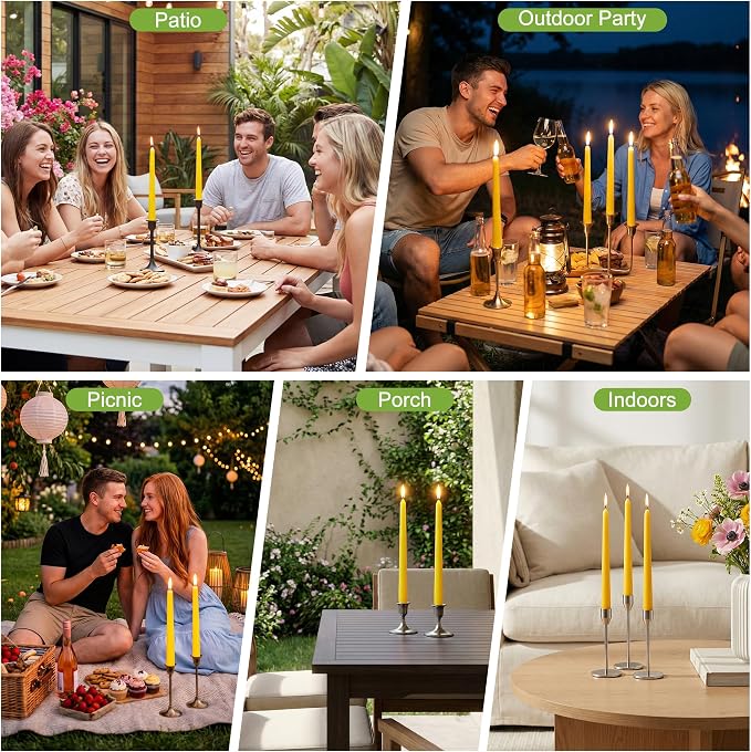 Citronella Taper Candles, 12-Pack 10-Inch Long Candle Sticks, Bulk Dripless Smokeless Tapered Citronella Candles for Dinner, Party, Home Decoration, Holiday, Wedding, Long Slow Burning Taper Candles