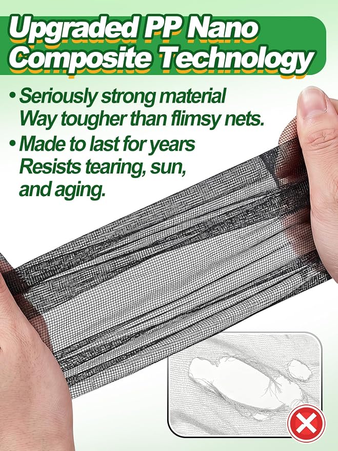ANPHSIN Strong PP Nanocomposite Mosquito Net Garden Netting - 10 x 33ft Clear View Bird Insect Pest Mesh Barrier Screen for Patio, Balcony, Porch, Outdoor Raised Beds Protection (Black)