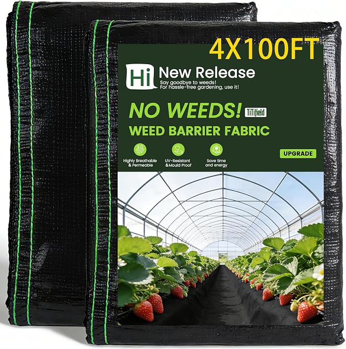 Garden Weed Barrier Landscape Fabric,4FTx100FT Weed Block Fabric Heavy Duty 3.2OZ,Woven Mulch for Landscaping Ground Cover Weed Control Fabric, Black Garden Bed Liner