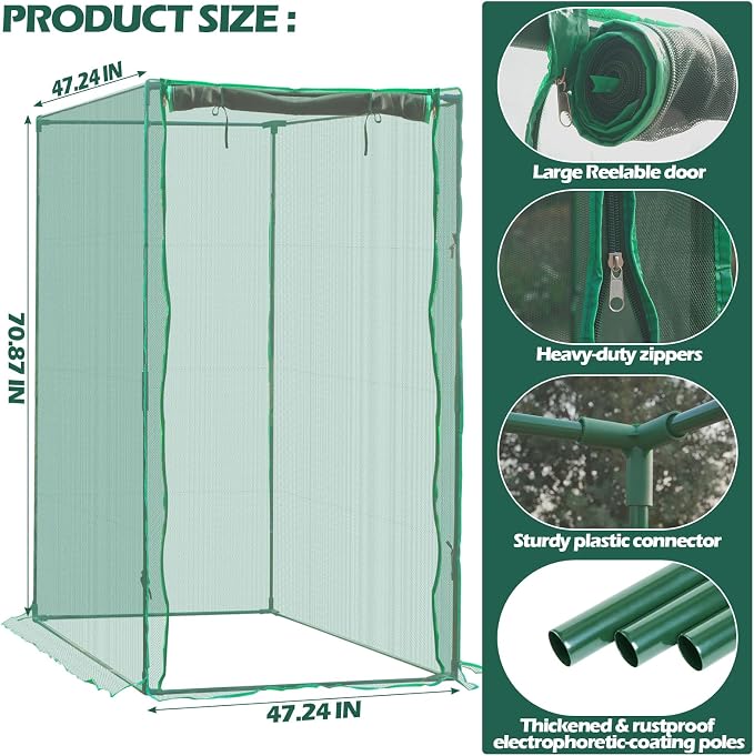 4 x 4 x 6 Ft Crop Cage for Garden Plants – Plant Protection Tent with Zippered Door, Raised Bed Cover & Sturdy Frame – Wind-Resistant Garden Bed Cover for Outdoor Vegetables & Flowers