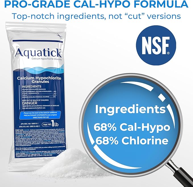 1 Pack Pro-Grade Chlorine Pool Shock, 68% Cal-Hypo Granular Sanitizer, Prevents Bacteria & Algae, Restores Crystal Clear Water - Shock Treatment, Swimming Pool Chemical - 1lb