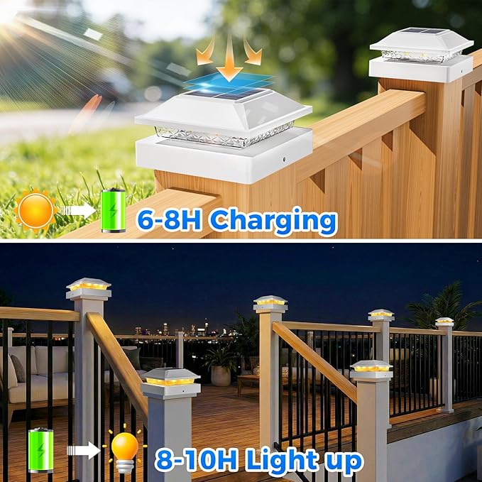 Peasur 4x4 Post Solar Lights 1 Pack, 2 Modes 16 LED Solar Post Cap Light Waterproof, Deck Fence Post Solar Lights Powered Outdoor, Fit 4x4 Wood/Vinyl Posts for Porch Patio
