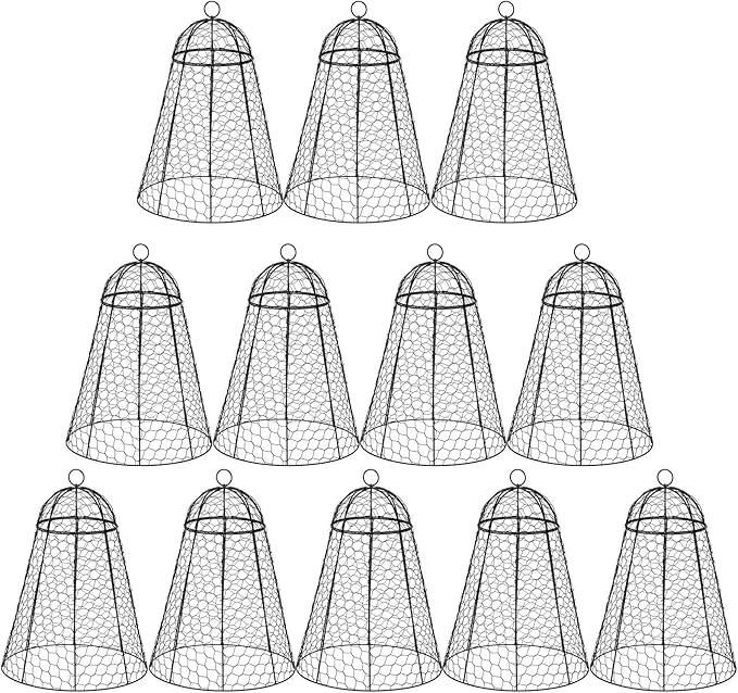 12 Pack Garden Chicken Wire Cloche, 12" W x 15.7" H Plant Protectors and Covers, Wire Garden Cloches from Animals, Metal Cage Plant Protection, Strong and Not Easy to Deform, No Assembly Required